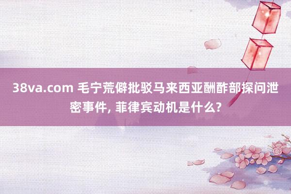 38va.com 毛宁荒僻批驳马来西亚酬酢部探问泄密事件， 菲律宾动机是什么?