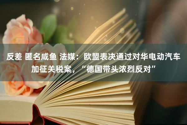 反差 匿名咸鱼 法媒：欧盟表决通过对华电动汽车加征关税案，“德国带头浓烈反对”