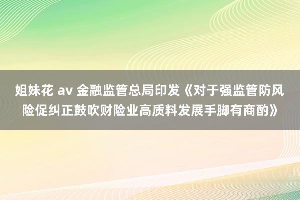 姐妹花 av 金融监管总局印发《对于强监管防风险促纠正鼓吹财险业高质料发展手脚有商酌》