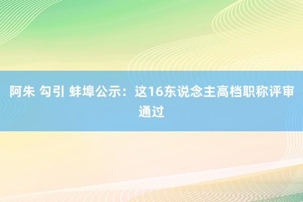 阿朱 勾引 蚌埠公示：这16东说念主高档职称评审通过