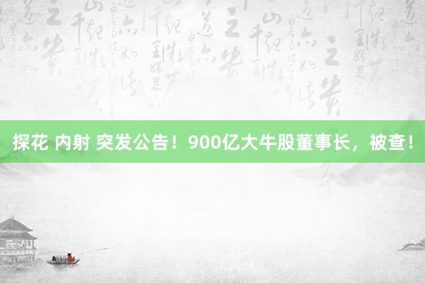 探花 内射 突发公告！900亿大牛股董事长，被查！