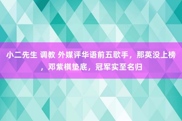 小二先生 调教 外媒评华语前五歌手，那英没上榜，邓紫棋垫底，冠军实至名归